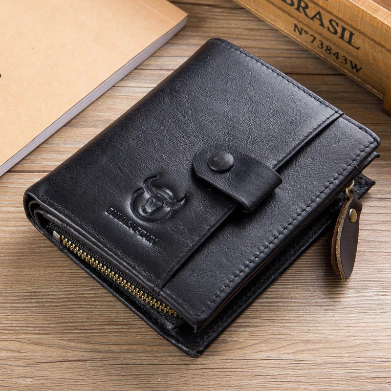 Black 038 V BULLCAPTAIN RFID мужской кожаный кошелек, мужской кошелек для монет на молнии, кошелек для карт, кошелек для монет, держатель, сумка для кредитных карт - Цвет: Black 038 V