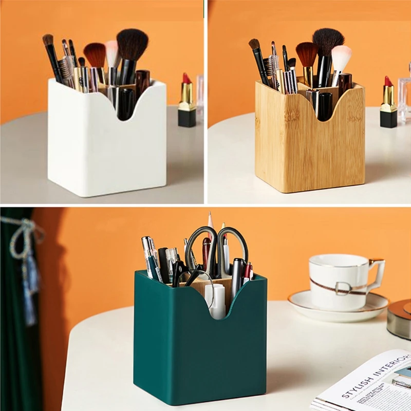 

Wood Office Supplies Organizer Multifunctional Pen Holder Makeup Brush Box