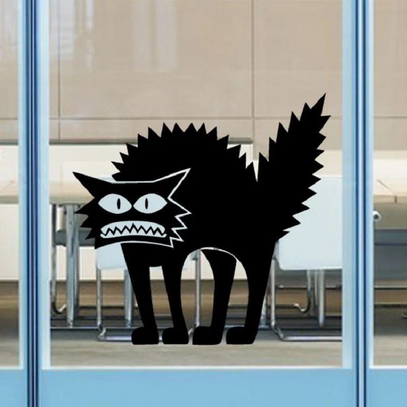 

Scared Cat Sticker Wall Decals 41*42cm Removable Glass Wall Sticker Scary Black Cat Vinyl Decal Home Decor 2 Sizes 41*42cm