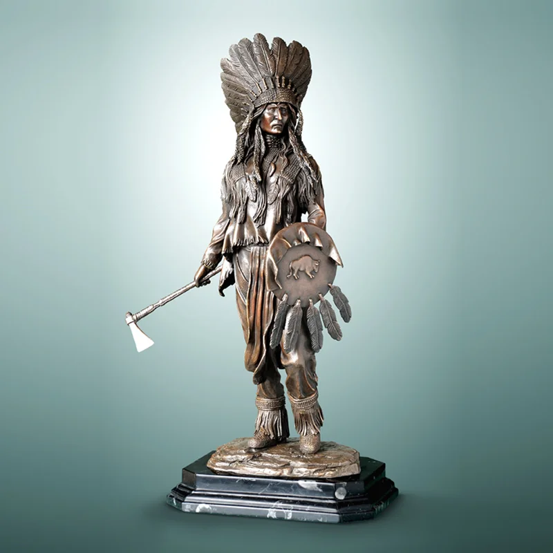 

55CM Bronze American Indian Warrior Statue Sculpture Hot Casting Brass Vintage Male Art Home Decor Gift Large