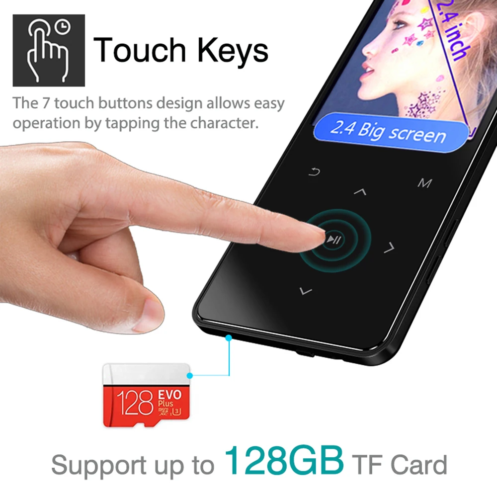 Mp3 плеер с Bluetooth и динамиком сенсорный экран 2 4 дюйма HiFi Walkman MP 3 Flac музыкальный для