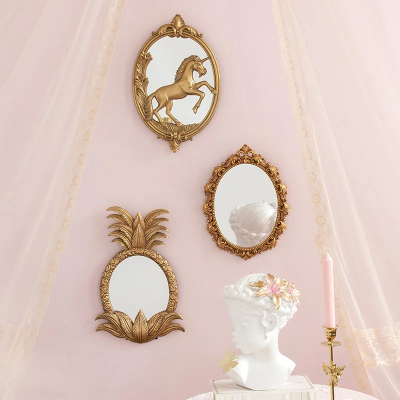 Ретро дворец Золотая бегущая статуя единорога спальня гардеробное зеркало для