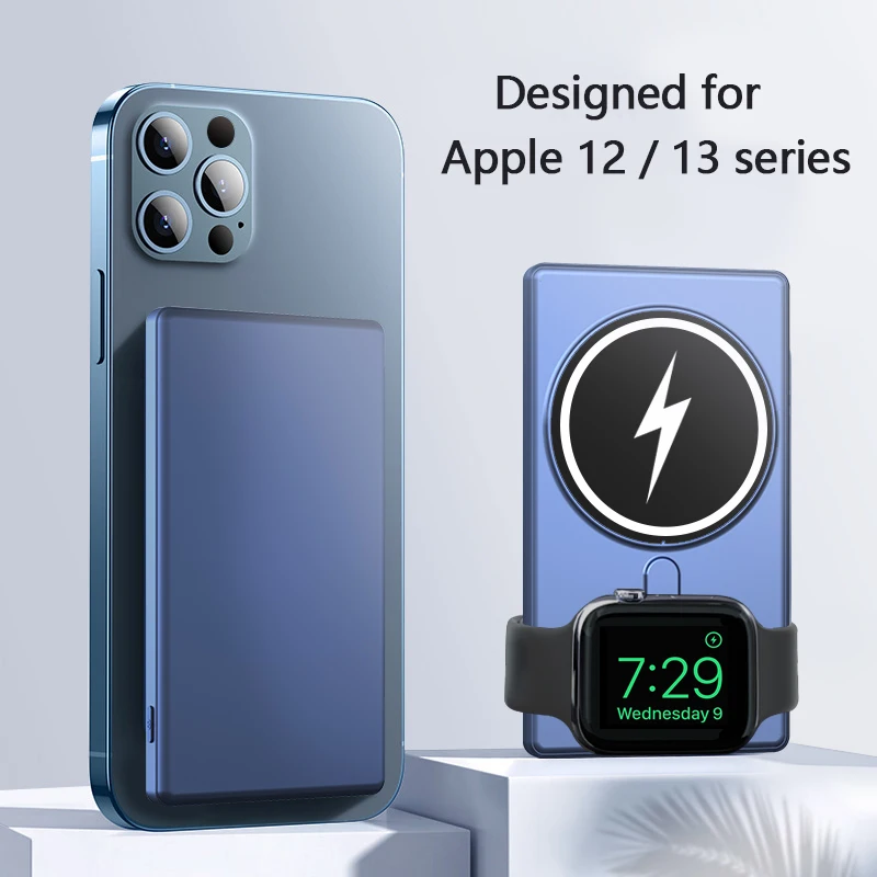 Cargador inal&aacute;mbrico magn&eacute;tico 3 en 1, cargador Qi de carga r&aacute;pida para iPhone 13, 12 Pro Max, Mini Powerbank para Apple Watch-0