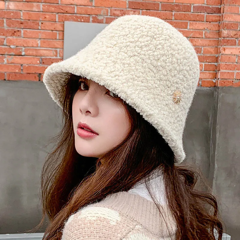 2020 Cap Autumn Winter New Women Lmitation Lambswool Bucket Hats Fashion Casual Outdoor Keep Warm Fdoras 8 Color QDKPOTC