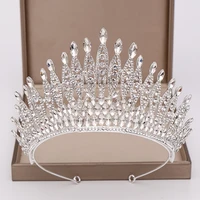 trendy silver color rhinestone crystal queen big crown bridal wedding tiara women beauty pageant bridal hair accessories jewelry