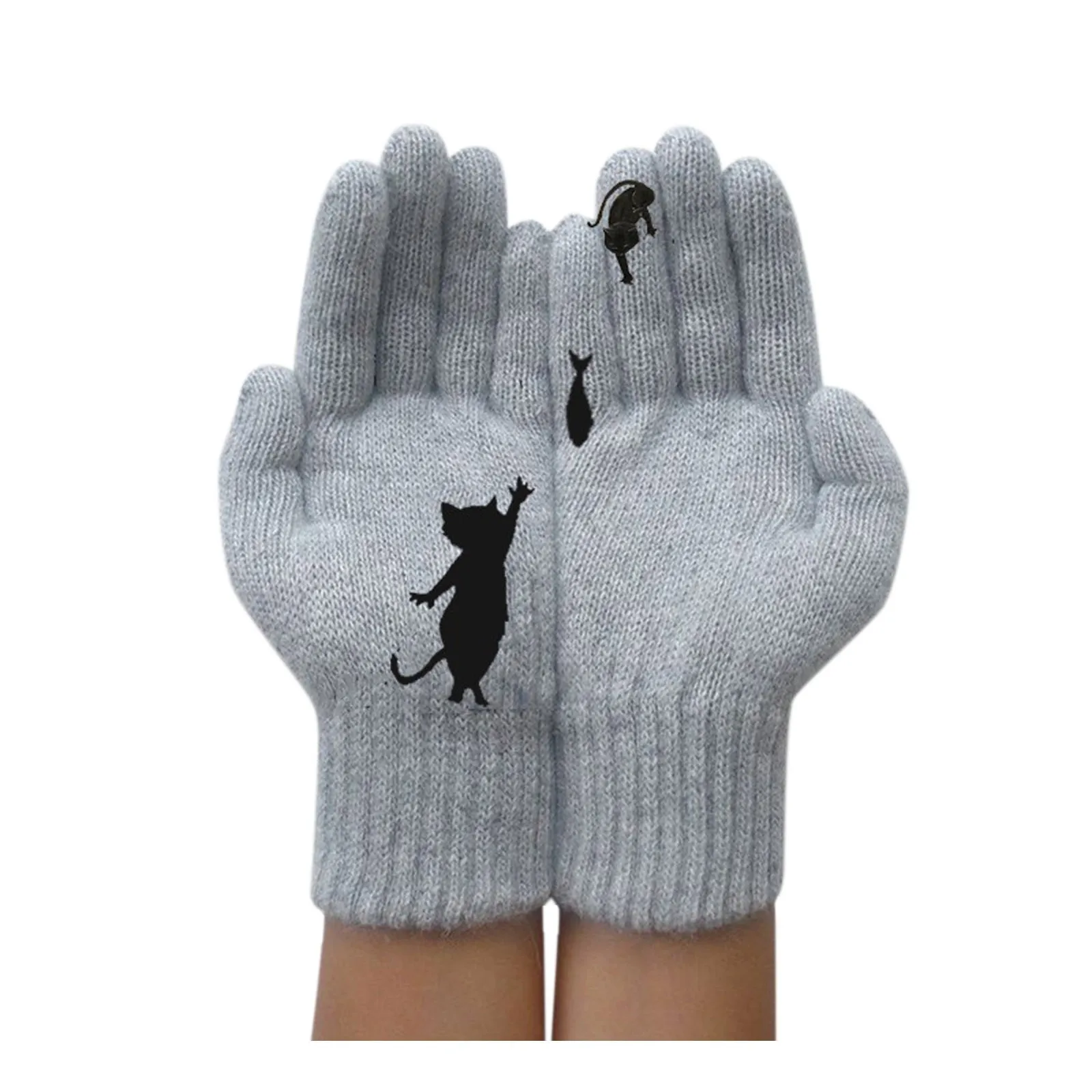 2020 черного цвета с рисунком кота и рыбки играя принтом вязаные полный палец