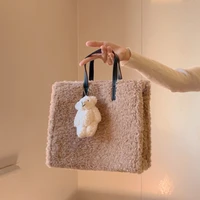 women lamb wool shoulder bags winter fashion female small casual tote purse handbags portable ladeis soft plush messenger bag