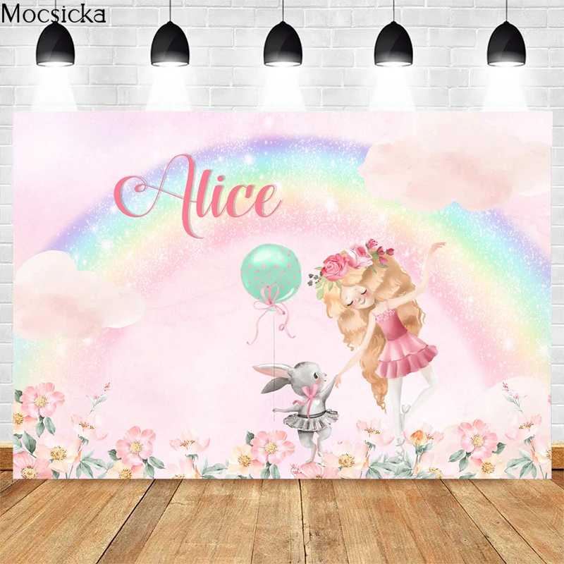 

Mocsicka Birthday Party Photography Background Rainbow Balloon Decoration Alice Child Portrait Studio Photo Backdrop Banner