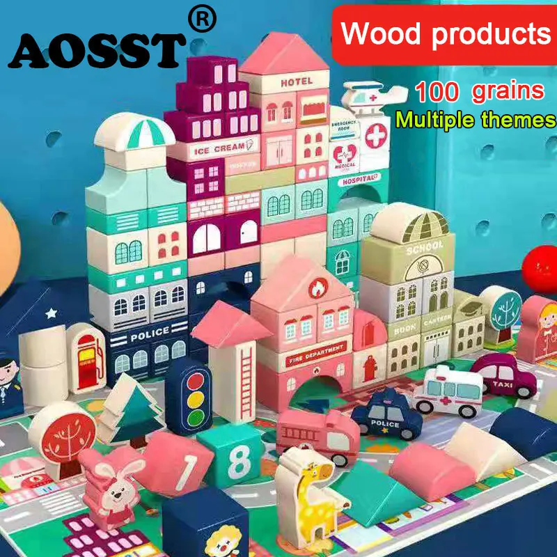 Детские игрушки строительные блоки деревянные детские творческие Разноцветные