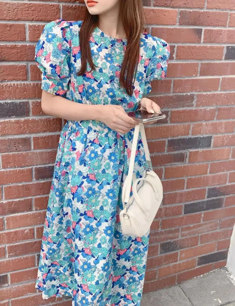 

Make firm offers French style restoring ancient ways bubble shoulder backless floral dress