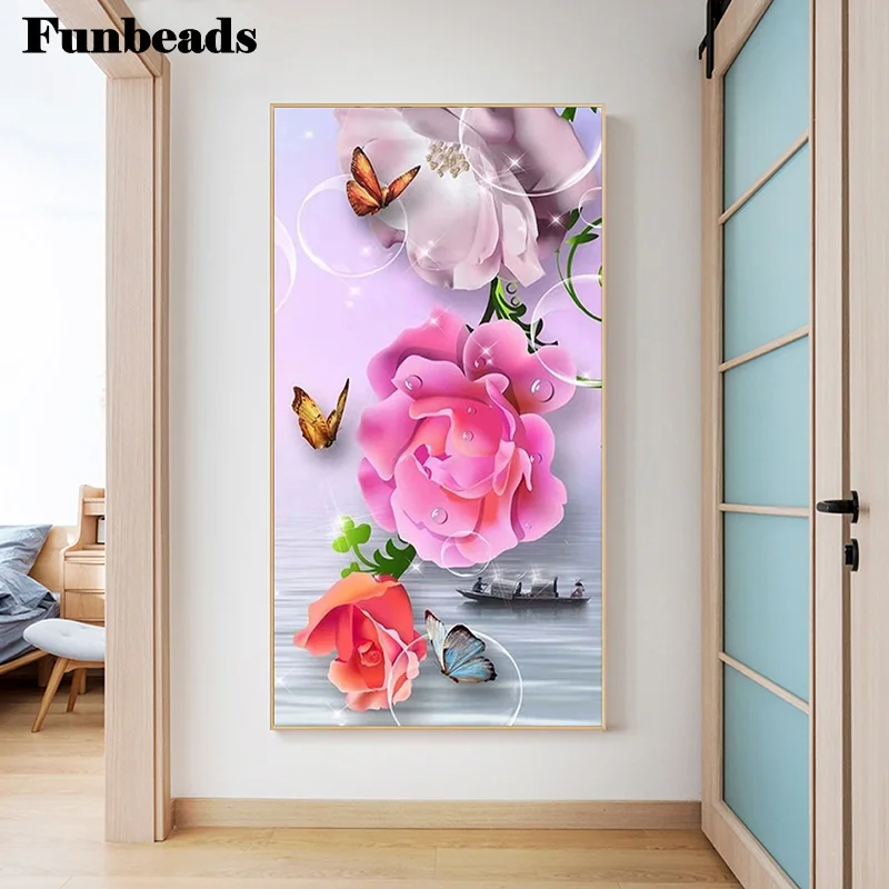 

5D алмазная живопись «сделай сам», розовая роза, Бабочка, лодка, полная квадратная круглая стразы, вышивка крестиком, мозаика, домашний декор ...