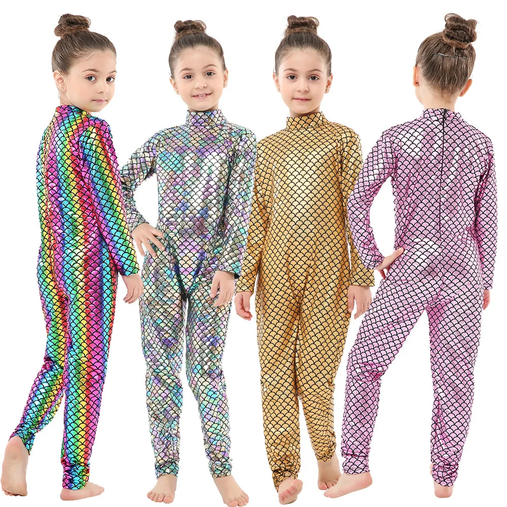 Модный костюм русалки из рыбьей шкуры одежда для косплея Детские радужные