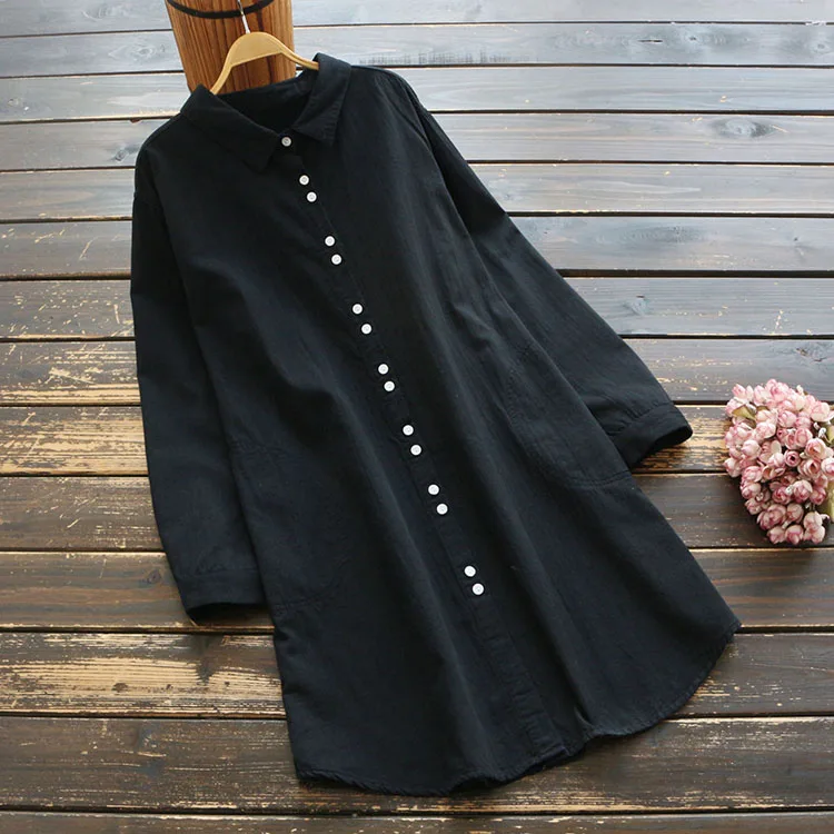 7263 новая весенняя женская длинная рубашка из хлопка Свободная Повседневная