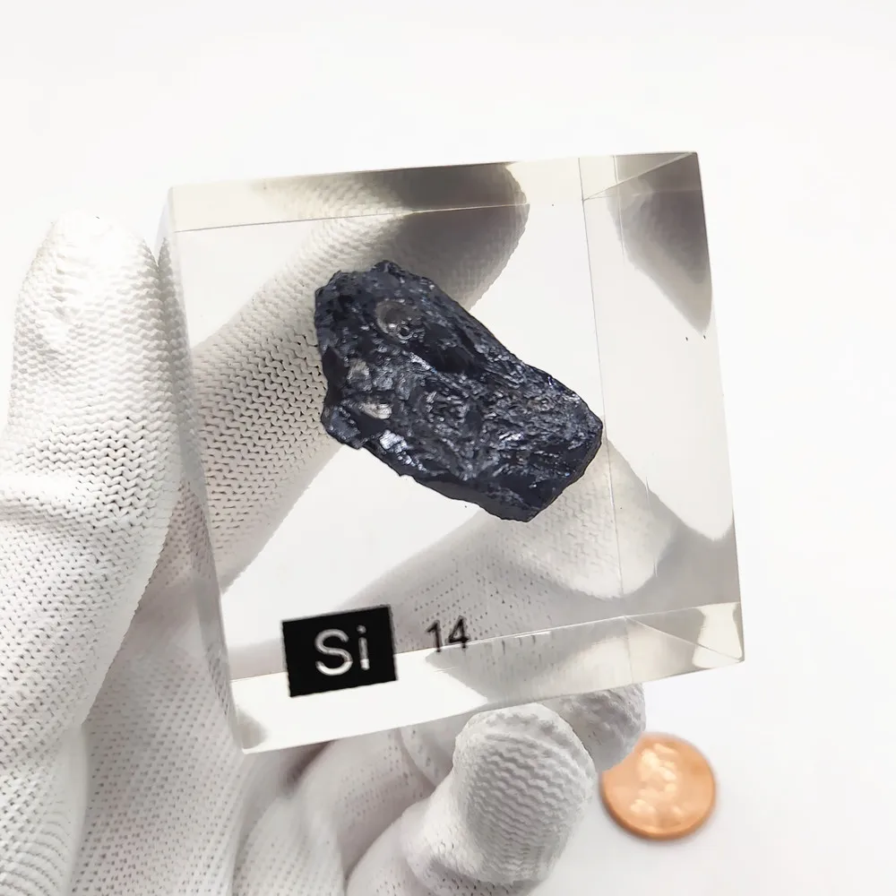 

5cm Cube Silicon Sealed in Transparent Resin Si-99.9999% 50mm Cube Rare Refractory Metals for Element Collection