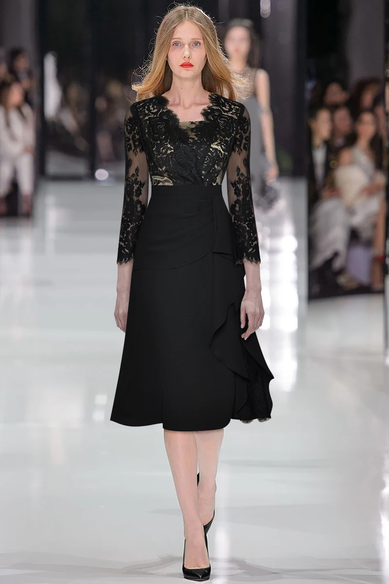 

little black Luxury Designer dressed woman party night dresses women evening elegant new fall 2020 classy lace V-neck Ruffle