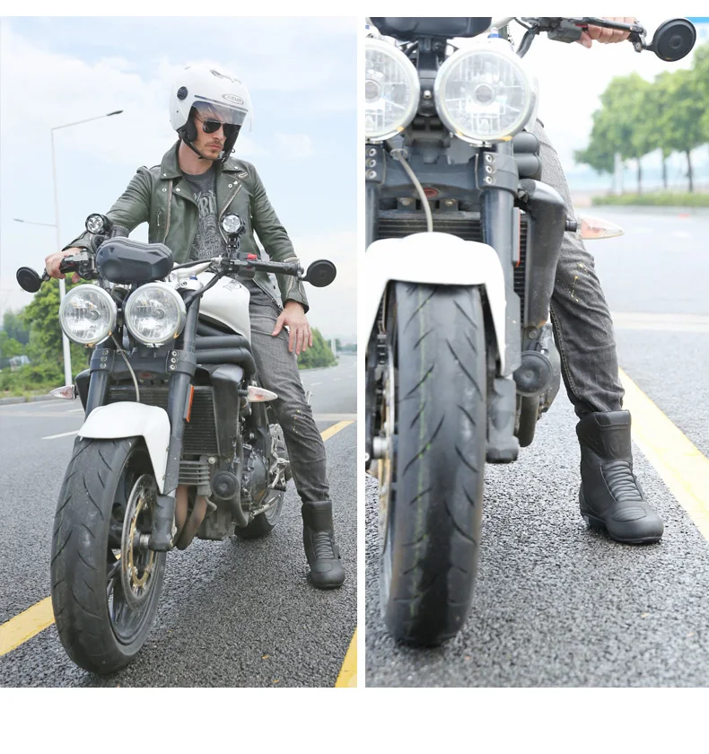 Мотоциклетные ботинки из натуральной коровьей кожи мужские водонепроницаемые