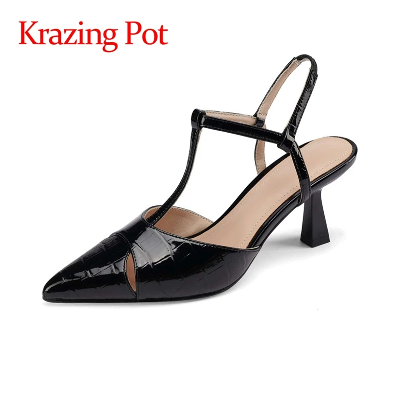 

lenkisen pointed toe shallow solid thin high heels high quality streetwear dress office lady buckle straps sandals women L75