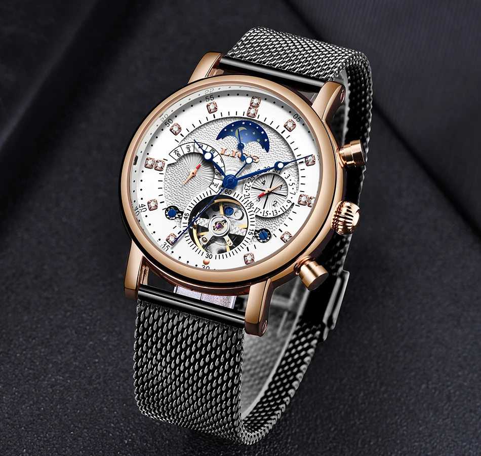Бренд lige Tourbillon модные часы в деловом стиле автоматические механические часы мужские повседневные Водонепроницаемые кожаные часы Relogio Masculino