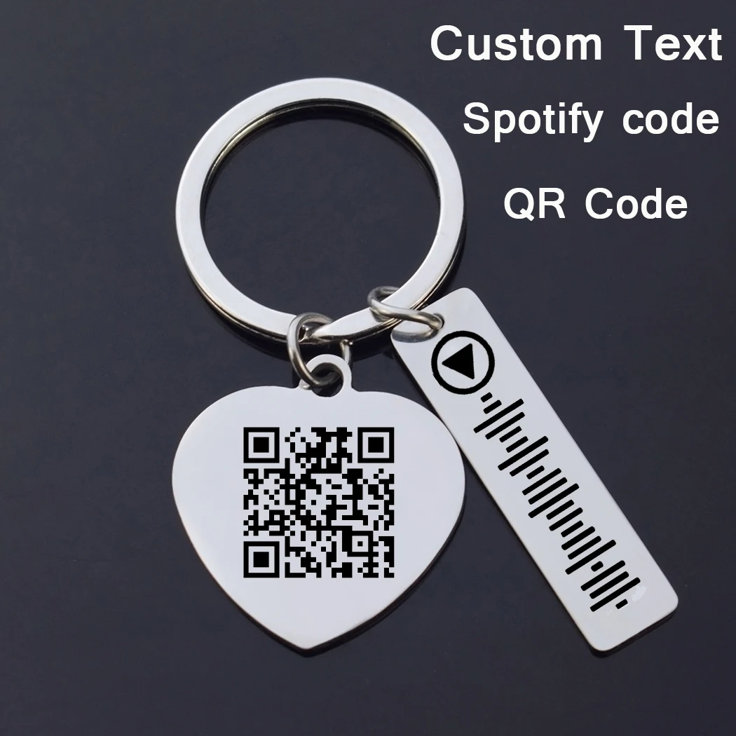 

Custom Music Code Keychain Personalized Engraved Text QR Codes Metal Lettering keychains Customize Men Women Keyring Gift