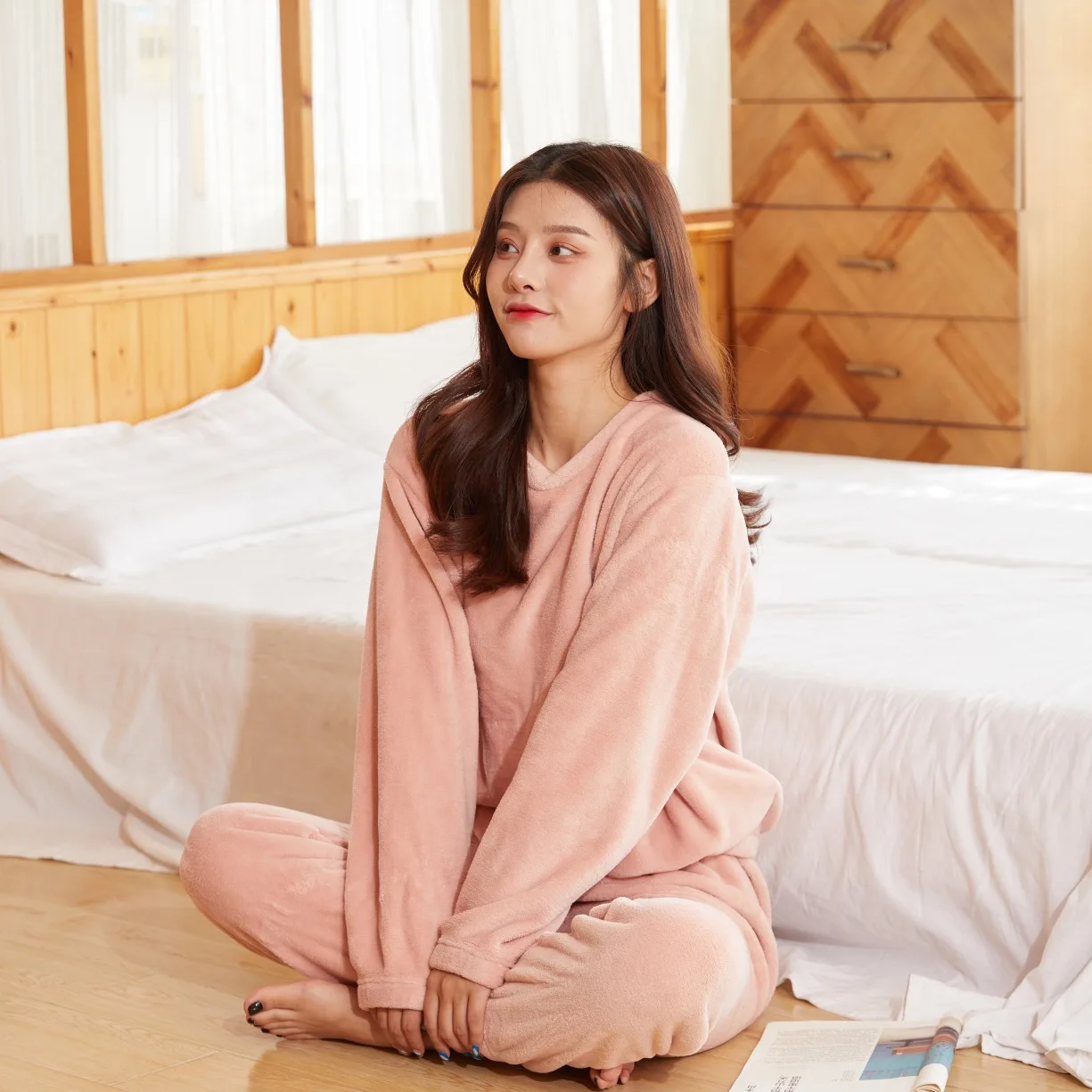 

Fairy Warm Pants Coral Plush Women's Pajamas Suit Wear Loose Autumn and Winter with Tight Waist Household Women's Wear