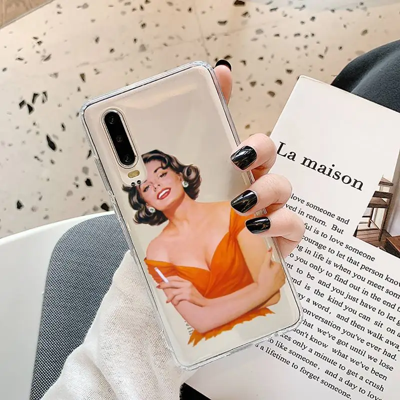 

Sexy beauty retro smoke Phone Case Transparent for Samsung A71 S9 10 20 HUAWEI p30 40 honor 10i 8x xiaomi note 8 Pro 10t 11