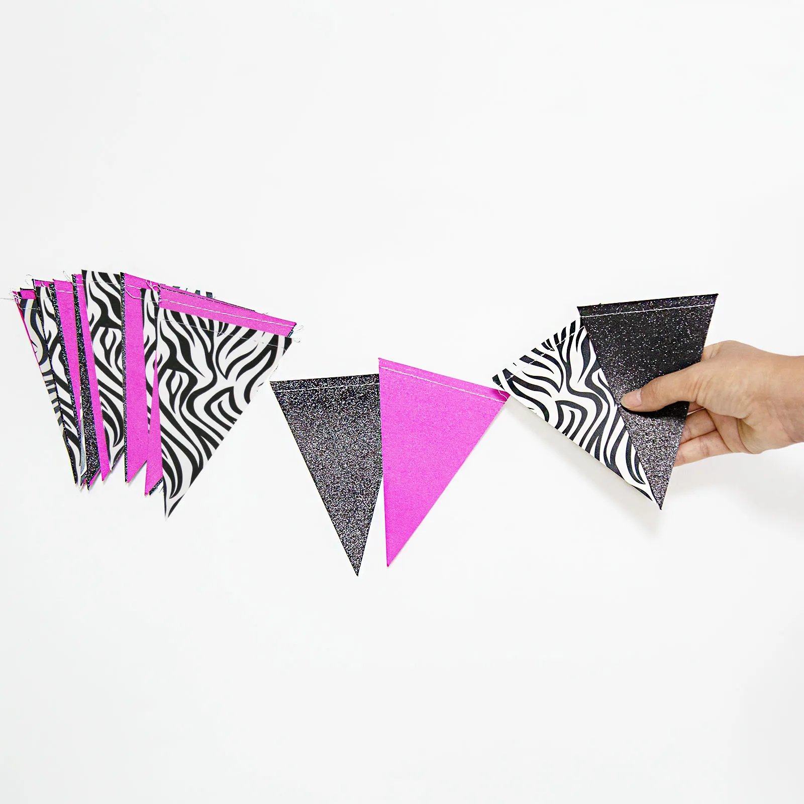 10Ft Hot Pink Glitter Black Zebra Print Paper Triangle Circle Garlands Banners Wall Decorations for Birthday Baby Shower Wedding | Дом и сад