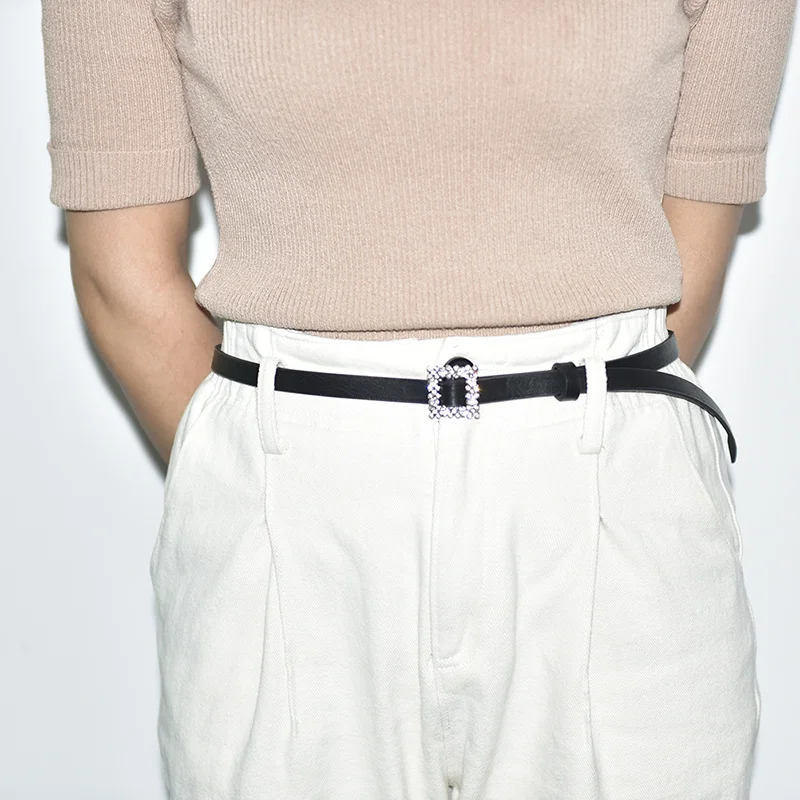 

2021 high quality black strass square leather buckle waist fashion waistbands