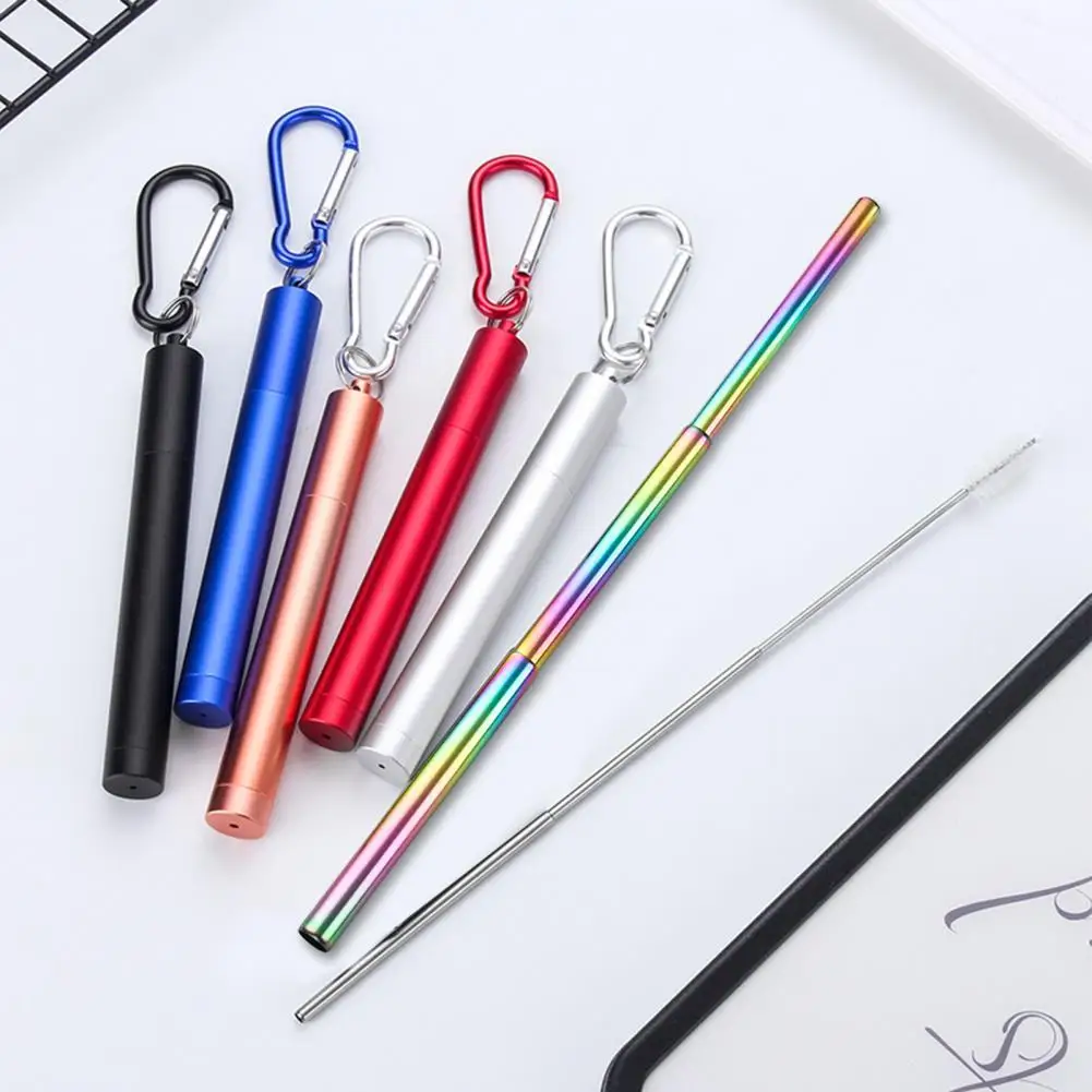 

1 Set Lightweight Storage Case Colorful Telescopic Straw Multifunctional Collapsible Straw Foldable for Eating
