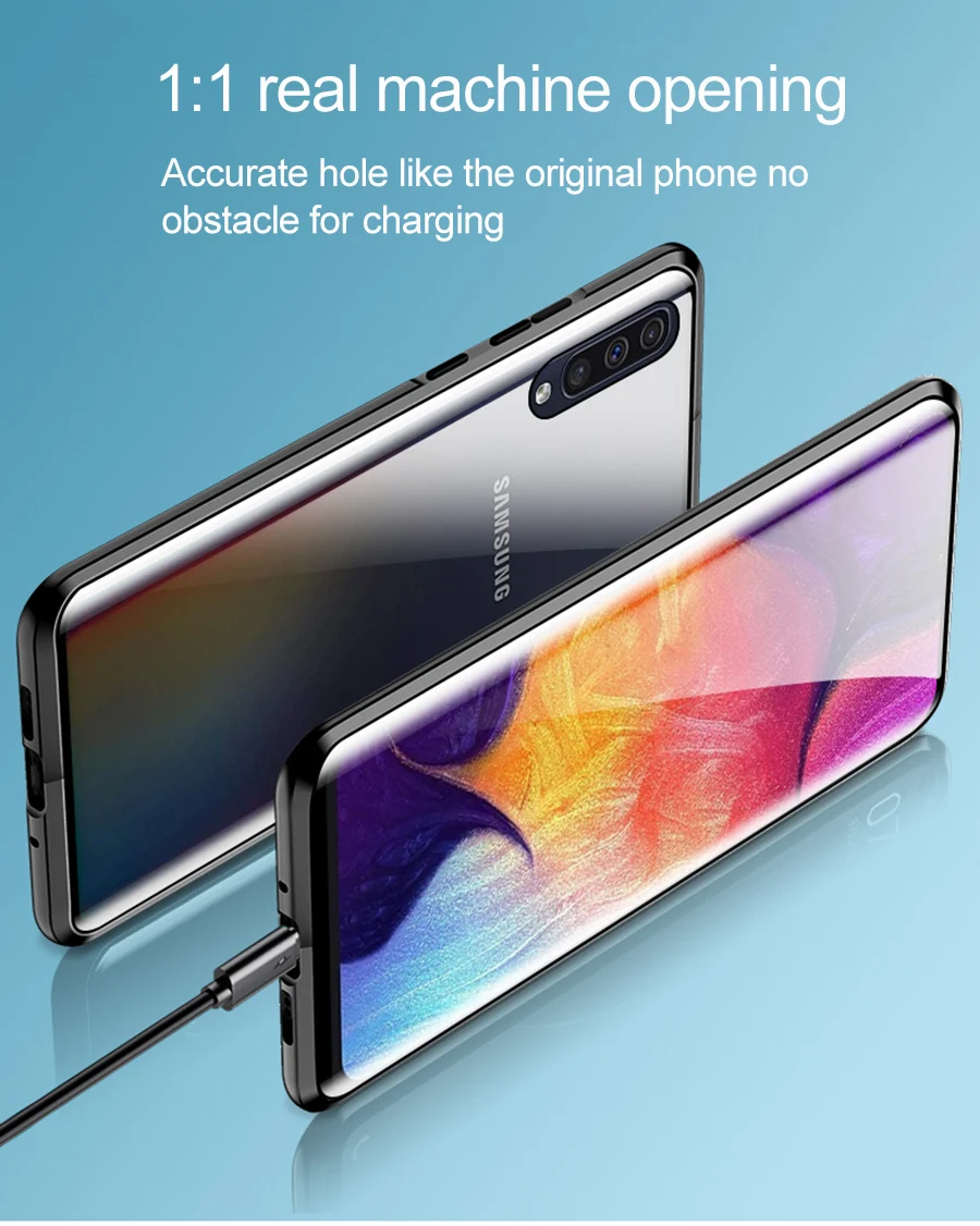 Магнитный чехол для samsung Galaxy A50 A40 A30 A20 A10 A60 A70 M30 M20 M10 A7 металлический корпус закаленное Стекло задняя крышка