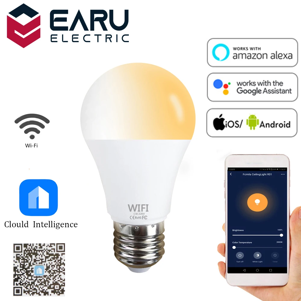 

Затемняемый 15 Вт B22 E27 WiFi умный светильник Светодиодная лампа приложение управление Alexa Google Assistant управление Пробуждение умная лампа Ночной светильник