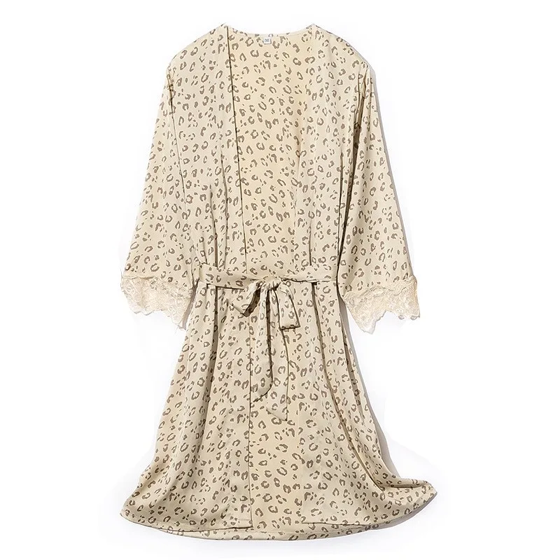 

Leopard Print Pajamas Sutis 5PCs Women's Spring Summer Silk Satin Thin Cool Suspender Sexy Sleeping Dress Unique Female Party