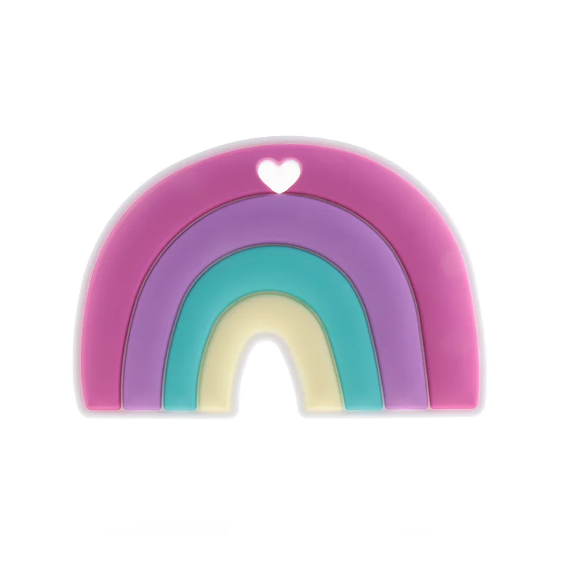Fkisbox-mordedor de silicona de arco iris para beb&eacute;, juguetes de dentici&oacute;n infantil sin BPA, accesorios, cadena calmante para chupete de lactancia, 10 piezas-1