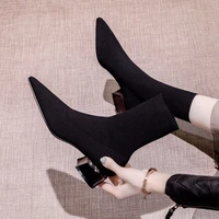 thin boots womens high heeled pointed mid heeled short boots autumn 2022 spring knitted socks thick heel socks fashion boots