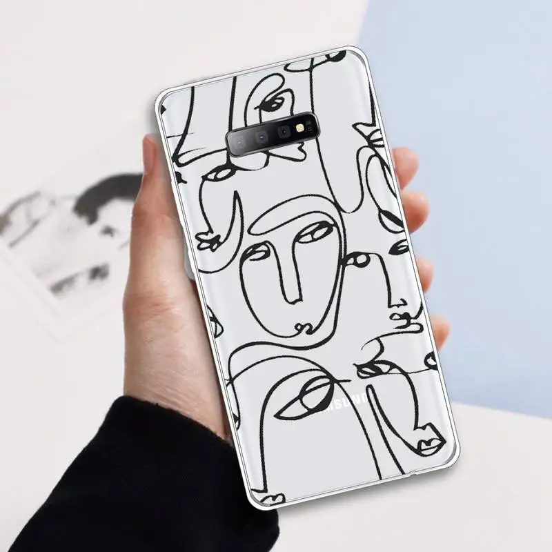 

Face Abstract art line Cartoon Phone Case Transparent For Samsung Galaxy A 71 21s S note 8 9 10 plus 20 ultra