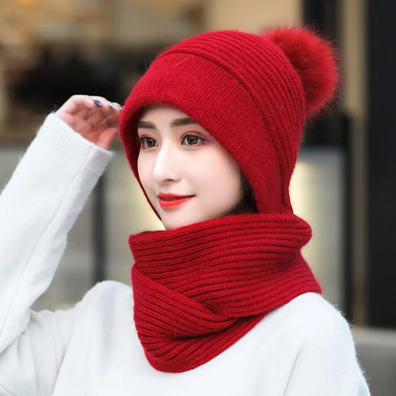 Зимняя женская вязаная шапка шарф комплект из 2 предметов модная шерстяная