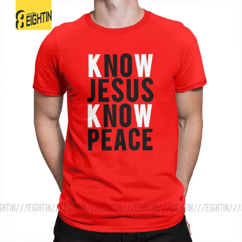 Футболки с надписью «Know Jesus Know Peace Christian», Мужская мягкая футболка с круглым вырезом, хлопок, брендовая футболка с коротким рукавом размера плюс, специальное предложение - Цвет: Красный