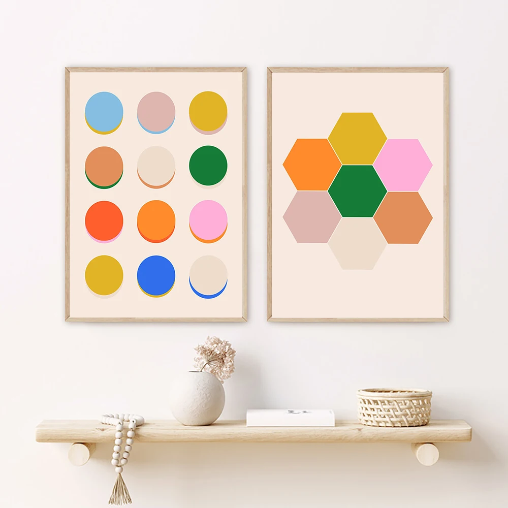 

Modern Colorful Abstract Pink Geometric Bright Dot Canvas Painting Poster and Print Wall Art Pictures for Kids Room Home Decor