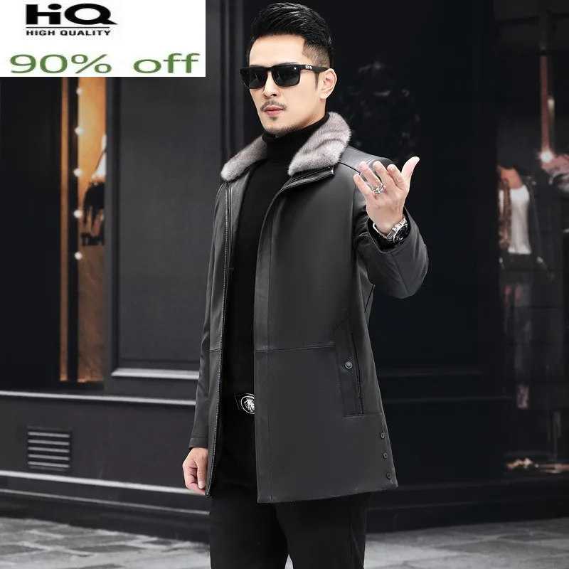 

2022 Winter 100% Genuine Sheepskin Leather Jacket Male Fashion Real Mink Fur Collar White Duck Down Jackets Chaquetas Hombre Gmm