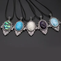 wholesale 6pcs natural stones abalone shell egg vintage pendant necklace for woman jewelry making diy accessories ornaments gift