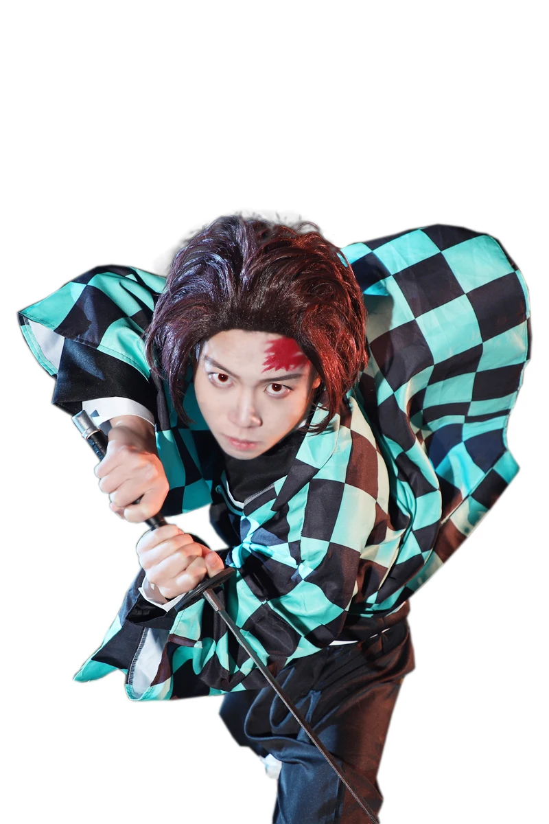 

(QYY-075) Anime Demon Slayer Kimetsu No Yaiba Kamado Tanjirou Full Set Earrings Coplay Wig/Shoes Team Suit Cosplay Costume