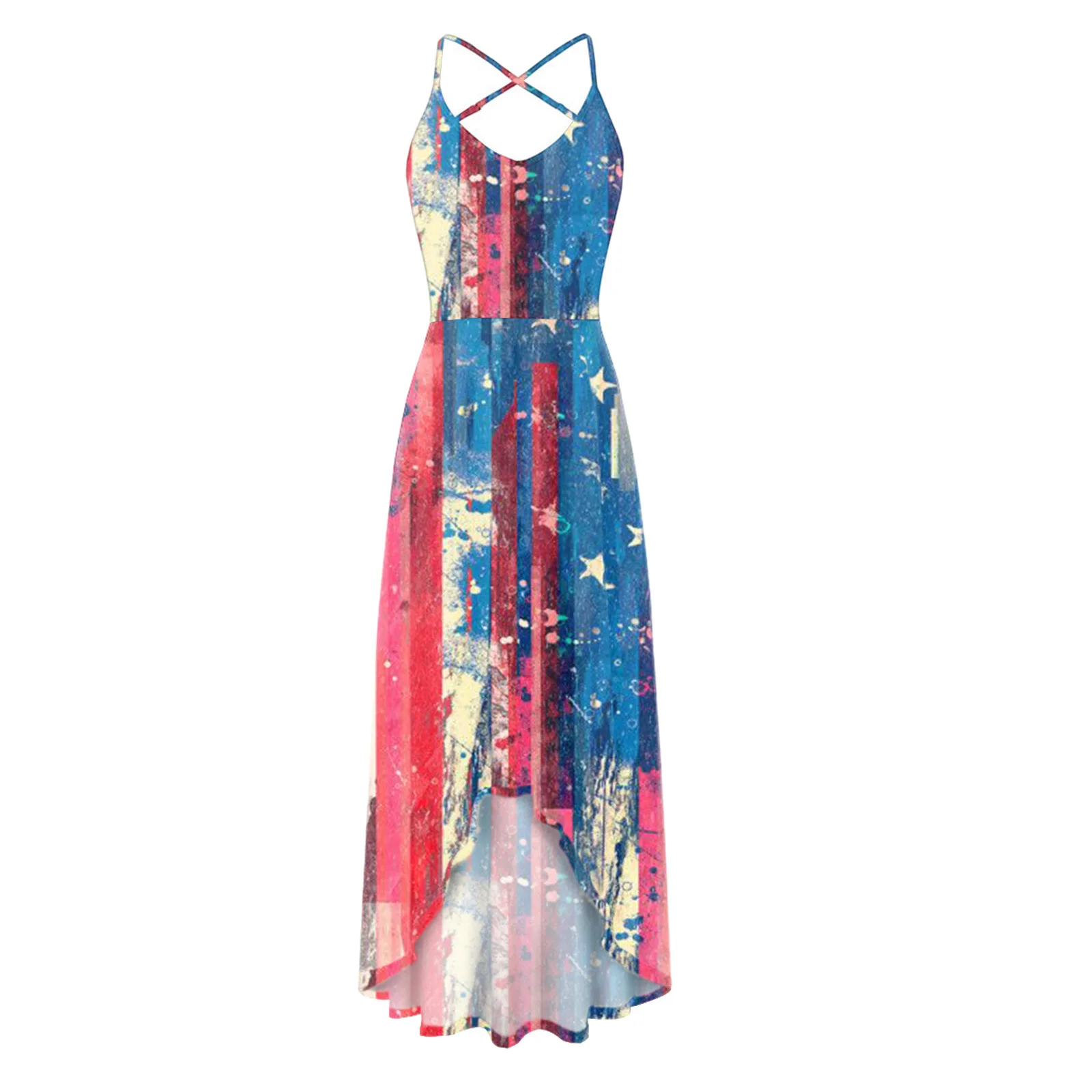 

Dress 2021 female skirt skirt, suspender skirt, printed V-neck irregular Bohemian long skirt