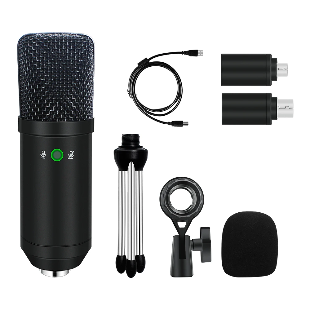 

USB Condenser Microphone Kit Karaoke Microphone Studio Mic for Phone Live Broadcast Online Chatting Recording