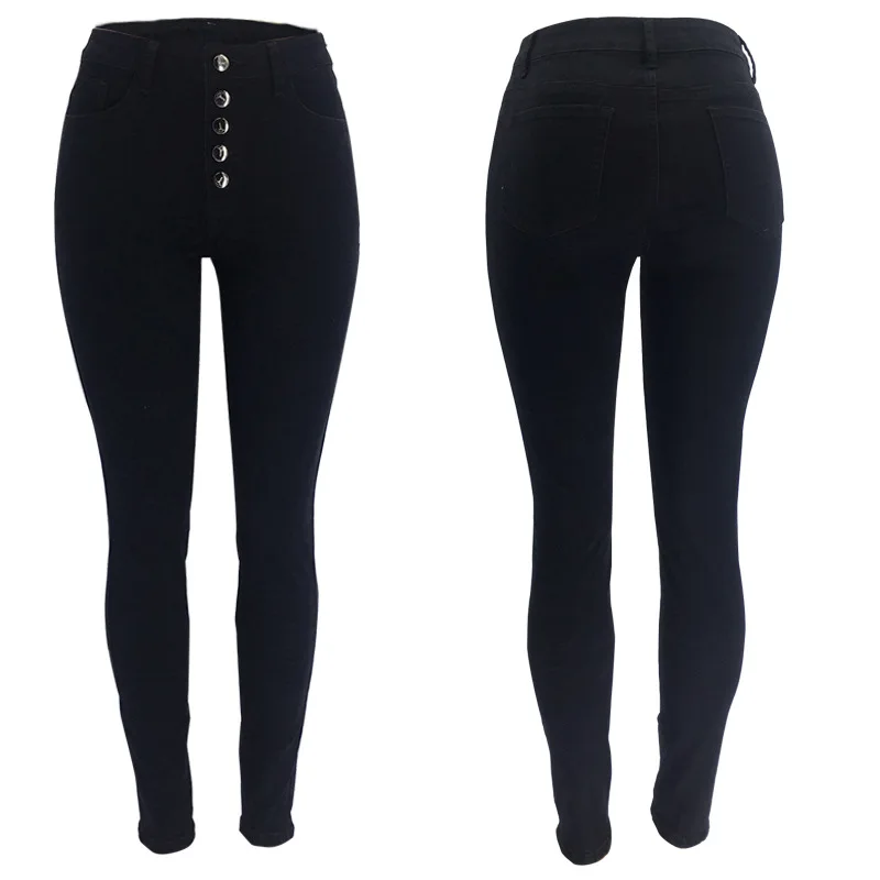 

Vintage Skinny Five Buttons High Waist Pencil Jeans Women Slim Fit Stretch Denim Pants Full Length Denim Tight Trousers
