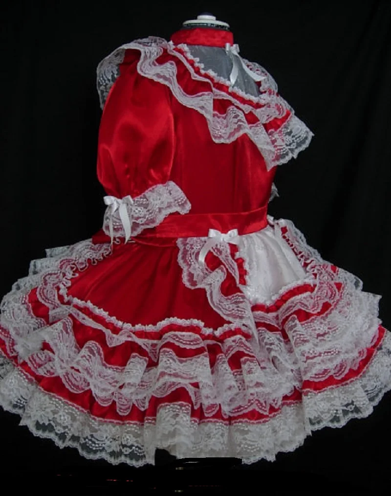 Красное Кружевное Платье-фартук с бантом платье горничной для взрослых