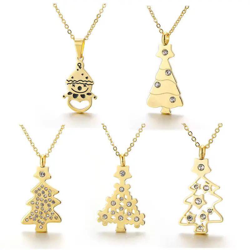 

Christmas Tree Pendant Necklace Stainless Steel Crystal Necklace Cubic Zirconia Pendants Women Christmas Gift