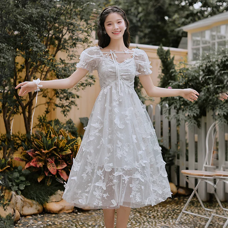

Fairy Mesh Dress Vacation Skirt Glitter Pettiskirt Sequined Lace Embroidery Mid-Length Butterfly Skirt