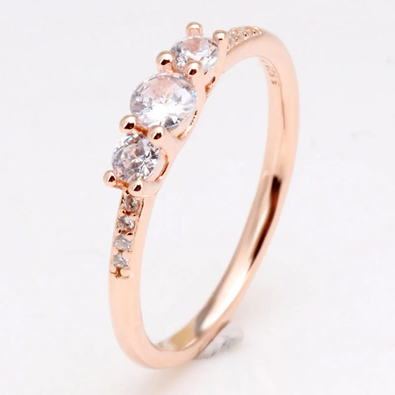 

Original Rose Clear Three-Stone Rings With Crystal For Women 925 Sterling Silver Ring Wedding Party Gift Fine Europe Jewelry