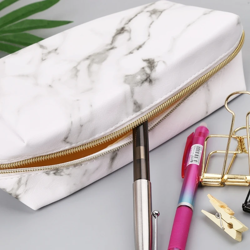 

Large Cute Pencil Case Pen Box Zipper Bags Marble Makeup Storage Supplies 19QA