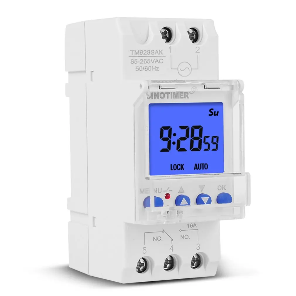 Rail Timer Backlight Large Screen Display 85-265V 16 Times 1 Second Min Interval 7 Days Programmable |