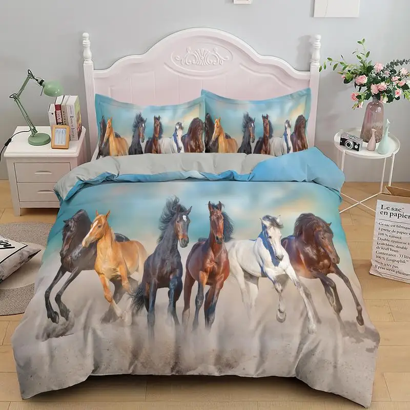 Horses Printed Duvet Cover Set Twin Full Queen King Size 2/3 pcs Bedding Comforter Bedspread Soft Lightweight Quilt Home Textile | Дом и сад